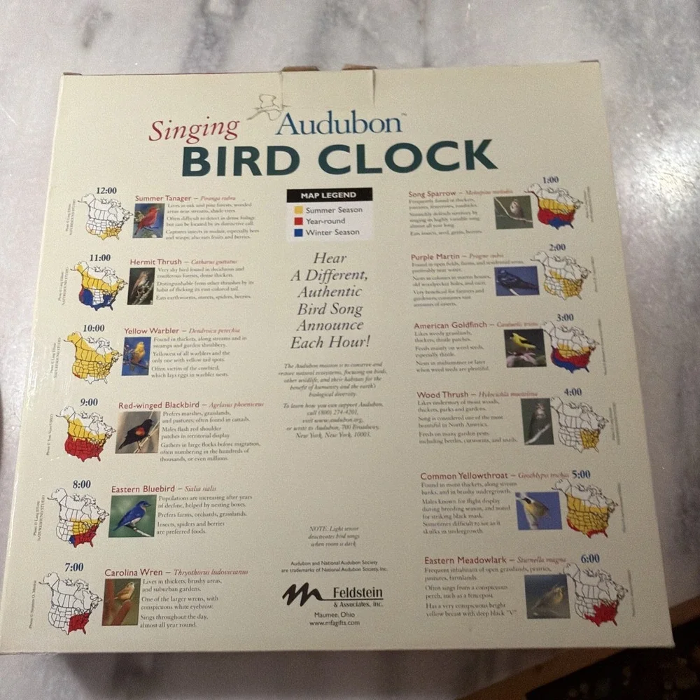 National Audubon Society Quartz Singing Bird Wall Clock Green Frame NIB OLA008